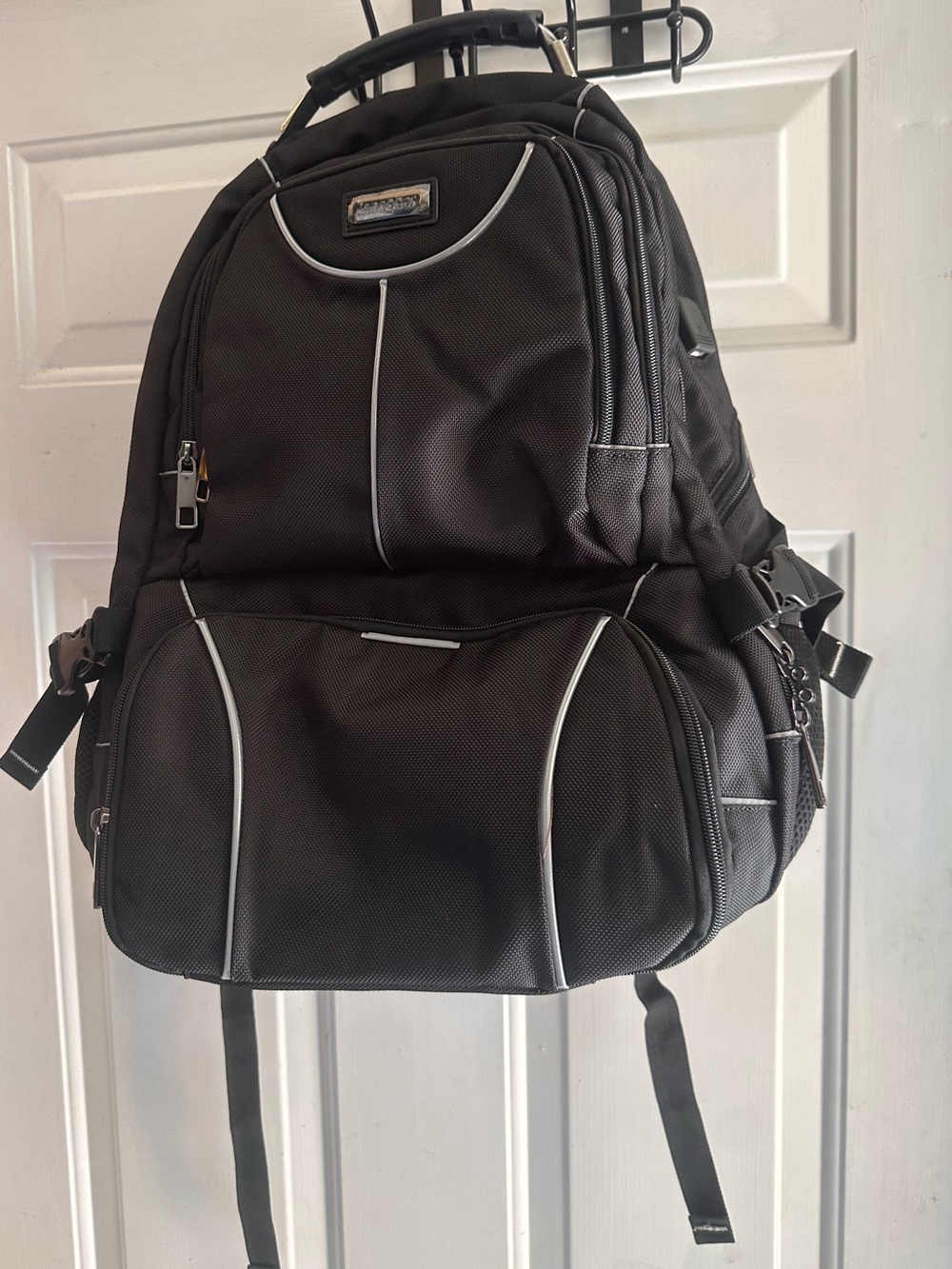 Black Travel lunch bag Backpack with White Trim